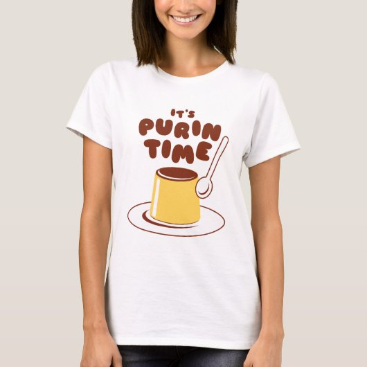 プリンの時間だ (ブラウン) Tシャツ (正面)
