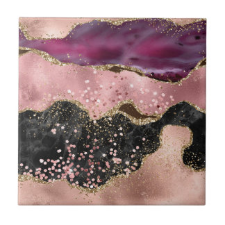 プリンクブラック金ゴールドグリッターマーリーアゲート タイル