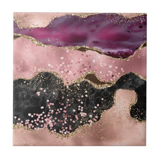 プリンクブラック金ゴールドグリッターマーリーアゲート タイル (正面)