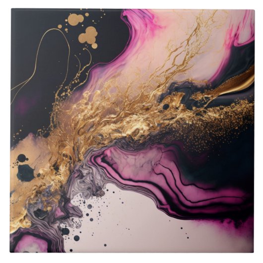 プリンクブラック金ゴールドグリッター泥灰石磁器 タイル (正面)