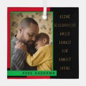 プリンシプルレッドブラックグリーンフォトクワンザ ガラスオーナメント (裏面)