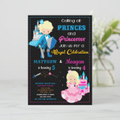 プリンスとプリンセスの誕生日の招待デュアルパーティー 招待状 (スタンド正面)