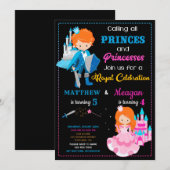プリンスとプリンセスの誕生日招待　デュアルパーティー 招待状 (正面/裏面)
