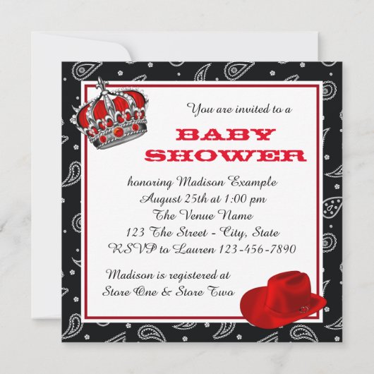 プリンスアンドカウボーイベビーシャワー招待状 招待状 (裏面)