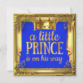 プリンスオンザウェイベビーシャワーブルー王室の金ゴールド 招待状 (正面)