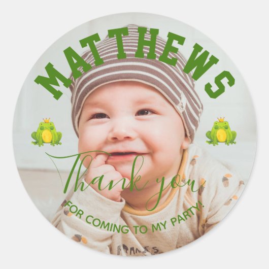 プリンスカエル1st誕生日パーティーありがとう写真 ラウンドシール (正面)