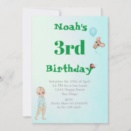 プリンスキュートブルーグリーンマウスエイジ誕生日 招待状