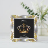 プリンスキングメンズブラックシルバー誕生日パーティー 招待状 (スタンド正面)