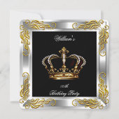 プリンスキングメンズブラックシルバー誕生日パーティー 招待状 (正面)