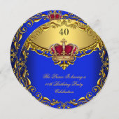 プリンスキングレッド王室の金ゴールドブルークラウン誕生日2R 招待状 (正面/裏面)