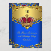 プリンスキングレッド金ゴールド王室のブルークラウン誕生日 招待状 (正面/裏面)