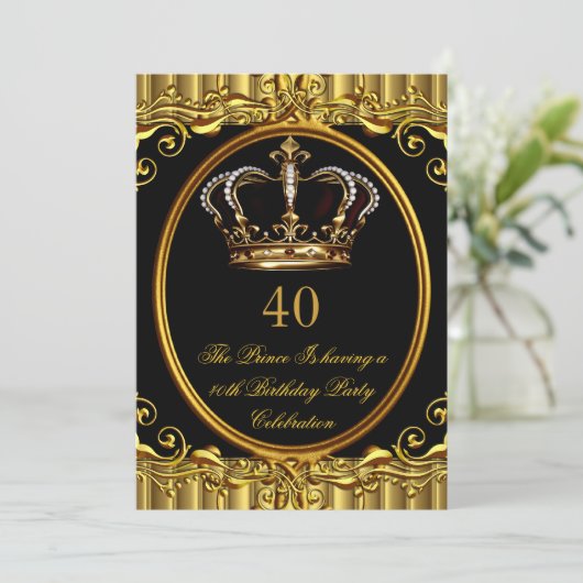 プリンスキング金ゴールド王室のブラッククラウン誕生日4 招待状 (スタンド正面)