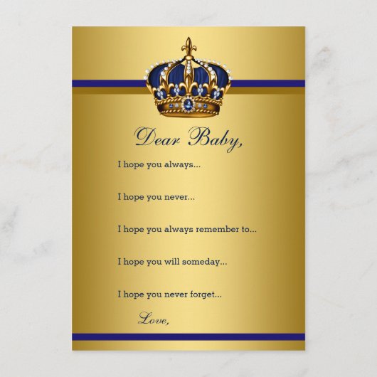 プリンスクラウンは男の赤ちゃんの赤ちゃんシャワーを願う アドバイスカード (裏面)