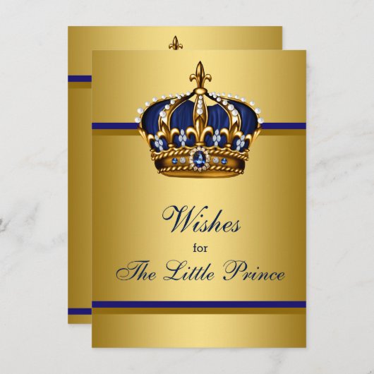 プリンスクラウンは男の赤ちゃんの赤ちゃんシャワーを願う アドバイスカード (正面/裏面)