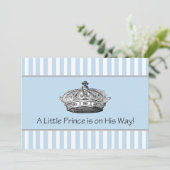 プリンスクラウンブルーホワイト男の赤ちゃんシャワー 招待状 (スタンド正面)