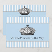 プリンスクラウンブルーホワイト男の赤ちゃんシャワー 招待状 (正面/裏面)