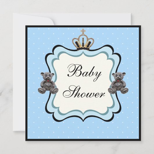 プリンスクラウン&テディベア宝石ボーイベビーシャワー 招待状 (裏面)