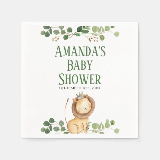 プリンスグリーンハートライオン ベビーシャワーナプキン スタンダードカクテルナプキン (正面)