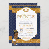 プリンスネイビ王室のーブルー金ゴールドホワイトベビーシャワー2 招待状 (正面/裏面)