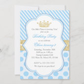 プリンスバースデーパーティー招待ブルー金ゴールドグリッター 招待状 (正面)