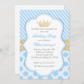 プリンスバースデーパーティー招待ブルー金ゴールドグリッター 招待状 (正面/裏面)