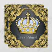 プリンスファンシーベビーシャワーベビーブルー 招待状 (正面/裏面)