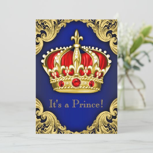 プリンスファンシーベビーシャワー王室のブルー 招待状 (スタンド正面)