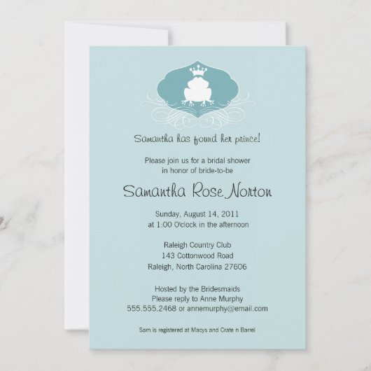 プリンスフロッグをテーマにしたブライダルシャワー 招待状 (正面)