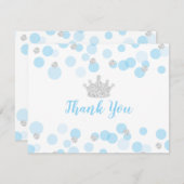 プリンスブルーシルバー紙吹雪ベビーシャワーありがとう サンキューカード (正面/裏面)