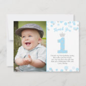 プリンスブルーシルバー1歳の誕生日サンキューカード 招待状 (正面)