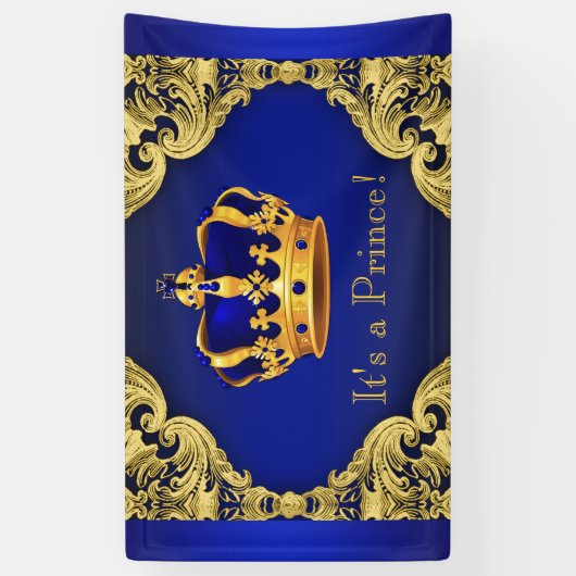 プリンスブルーファンシー金ゴールドクラウン赤ん王室の坊シャワー 横断幕 (縦)