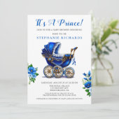 プリンスブルーベビーカー赤ちゃんシャワー招待状 招待状 (スタンド正面)