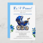 プリンスブルーベビーカー赤ちゃんシャワー招待状 招待状 (正面/裏面)