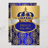 プリンスブルー王室のクラウンベビーシャワー招待状 招待状 (正面/裏面)
