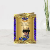 プリンスブルー王室のベビーシャワー公式金ゴールド折り畳み 招待状 (正面)