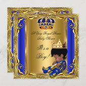 プリンスブルー王室のベビーシャワー金ゴールドエスニックボーイ 招待状 (正面/裏面)