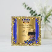 プリンスブルー王室のベビーシャワー金ゴールドエスニックボーイ 招待状 (スタンド正面)