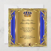 プリンスブルー王室のベビーシャワー金ゴールドエスニックボーイ 招待状 (裏面)