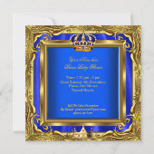 プリンスブルー王室のベビーシャワー金ゴールドフレームボーイ 招待状 (裏面)