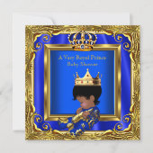 プリンスブルー王室のベビーシャワー金ゴールドフレームボーイ 招待状 (正面)