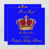 プリンスブルー王室のボーイベビーシャワークラウン 招待状 (正面/裏面)