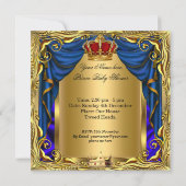 プリンスブルー王室のボーイベビーシャワーリーガルレッド金ゴールド 招待状 (裏面)