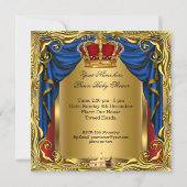 プリンスブルー王室のボーイベビーシャワー赤金ゴールド2 招待状 (裏面)