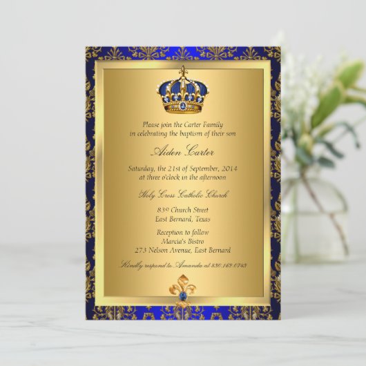 プリンスブルー王室のリーガルクラウンバプテスマ招待状 招待状 (スタンド正面)