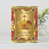 プリンスブルー王室のリーガルレッドボーイベビーシャワー金ゴールドA 招待状 (スタンド正面)