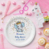 プリンスブルー王室の金ゴールドゾウ男の子ベイビーシャワーパ ペーパープレート (パーティー)