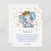 プリンスブルー王室の金ゴールドゾウ男の子ベイビーシャワー 招待状 (正面/裏面)