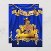 プリンスブルー王室の金ゴールドベビーシャワー招待状 招待状 (正面/裏面)