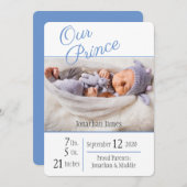 プリンスブルー男の赤ちゃんエレガントフォトネーム誕生 案内状 (正面/裏面)