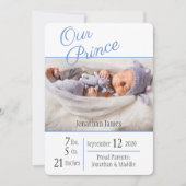 プリンスブルー男の赤ちゃんエレガントフォトネーム誕生 案内状 (正面)